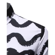 Wave Print Casual ong Sleeves Shirt - White Fansmadedirect