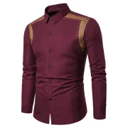 Wheat Ears Design Party Long Sleeves Button Shirt - Red Wine Fansmadedirect