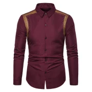 Wheat Ears Design Party Long Sleeves Button Shirt - Red Wine Fansmadedirect