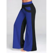 Wide Leg Pants with Color Block - Blue Fansmadedirect