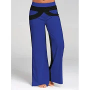 Wide Leg Pants with Color Block - Blue Fansmadedirect