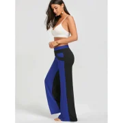 Wide Leg Pants with Color Block - Blue Fansmadedirect