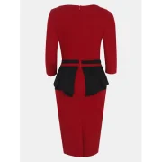 Women Fashion Round Neck 3/4 leeve Bodycon Dress - Lava Red Fansmadedirect