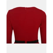 Women Fashion Round Neck 3/4 leeve Bodycon Dress - Lava Red Fansmadedirect