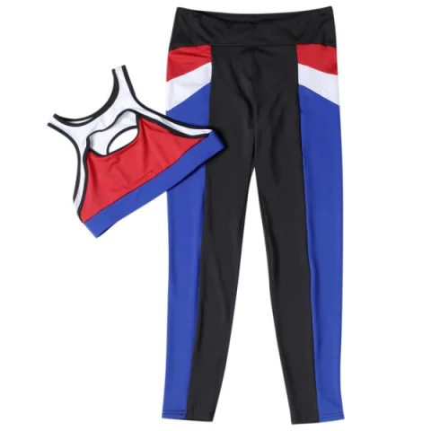 Women Fitted Yoga ports uit Crop Top Long Pant Color Blocking portswear - Fansmadedirect