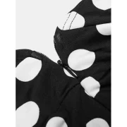 Women Irregular Lotus Leaf Edge Wave Point Deep V Neck Long Dress - Black Fansmadedirect