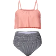 Women Plus ize triped High Waisted Bikini et Tankini - Orangepink Fansmadedirect