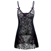 Women Sexy Shoulder Strap Bowknot Plus Size Babydoll Lingeries Sleepdress - Black Fansmadedirect