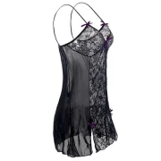 Women Sexy Shoulder Strap Bowknot Plus Size Babydoll Lingeries Sleepdress - Black Fansmadedirect