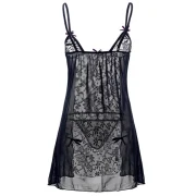 Women Sexy Shoulder Strap Bowknot Plus Size Babydoll Lingeries Sleepdress - Black Fansmadedirect