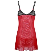 Women Sexy Shoulder Strap Bowknot Plus Size Babydoll Lingeries Sleepdress - Red Fansmadedirect