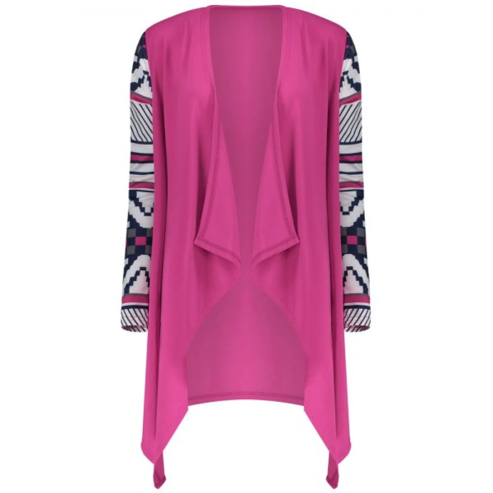 Women's Fashionable Loose Long Sleeve Print Asymmetrical Cardigan - Violet Rose Fansmadedirect