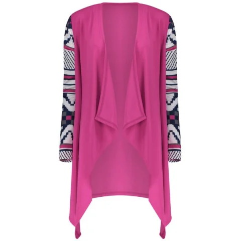 Women's Fashionable Loose Long Sleeve Print Asymmetrical Cardigan - Violet Rose Fansmadedirect