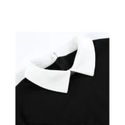 Women's Peter Pan Lapel Collar Long Sleeve Fit and Flare Dress - Black Fansmadedirect