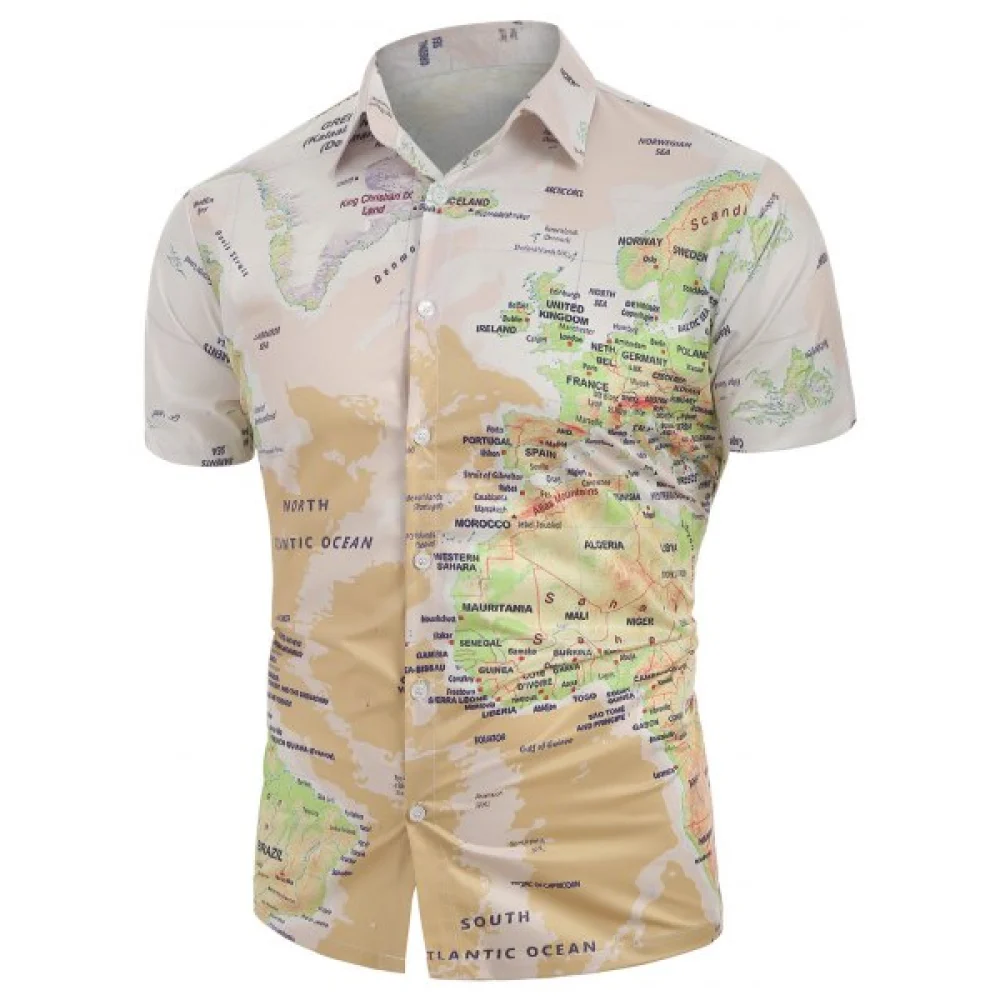 World Map Pattern Button Down hirt - Goldenrod Fansmadedirect