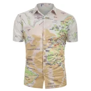 World Map Pattern Button Down hirt - Goldenrod Fansmadedirect