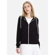 ZAN.STYE Contrast Drawstring Zip Up Fleece Hoodie - Black Fansmadedirect