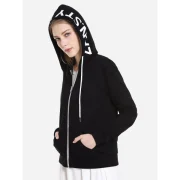 ZAN.STYE Contrast Drawstring Zip Up Fleece Hoodie - Black Fansmadedirect