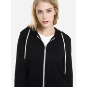 ZAN.STYE Contrast Drawstring Zip Up Fleece Hoodie - Black Fansmadedirect