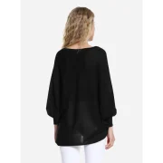 ZAN.STYE ong Sleeve Round Neck Top - Black Fansmadedirect