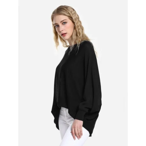 ZAN.STYE ong Sleeve Round Neck Top - Black Fansmadedirect