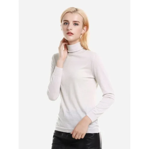 ZAN.STYE Ribbed Wool Turtleneck Sweater - Apricot Fansmadedirect