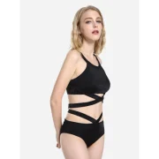 ZAN.STYLE Cross Wrap Halter Bikini Set - Black Fansmadedirect