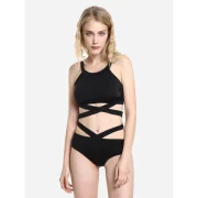 ZAN.STYLE Cross Wrap Halter Bikini Set - Black Fansmadedirect