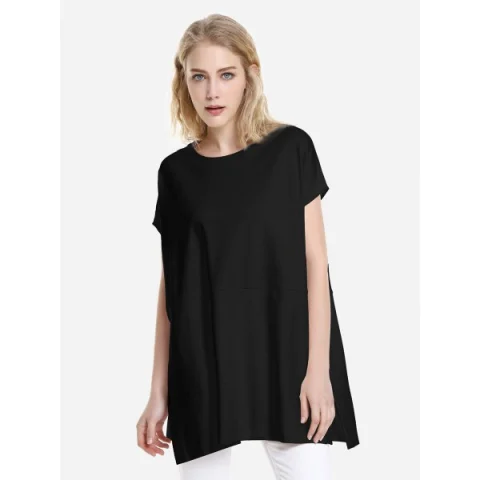 ZAN.STYLE Drop Shoulder Sleeve Top - Black Fansmadedirect