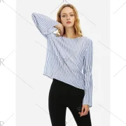 ZAN.STYLE Long Bell Sleeve Striped Blouse Shirt - Blue White Striped Fansmadedirect
