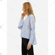 ZAN.STYLE Long Bell Sleeve Striped Blouse Shirt - Blue White Striped Fansmadedirect