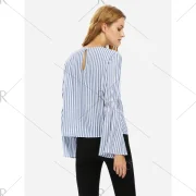 ZAN.STYLE Long Bell Sleeve Striped Blouse Shirt - Blue White Striped Fansmadedirect