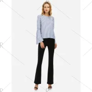 ZAN.STYLE Long Bell Sleeve Striped Blouse Shirt - Blue White Striped Fansmadedirect