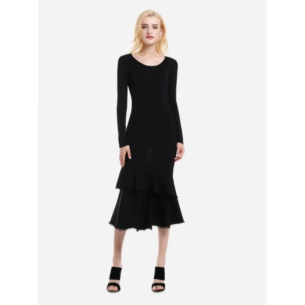 ZAN.STYLE Long Sleeve Slim Fit Sweater Dress - Black Fansmadedirect