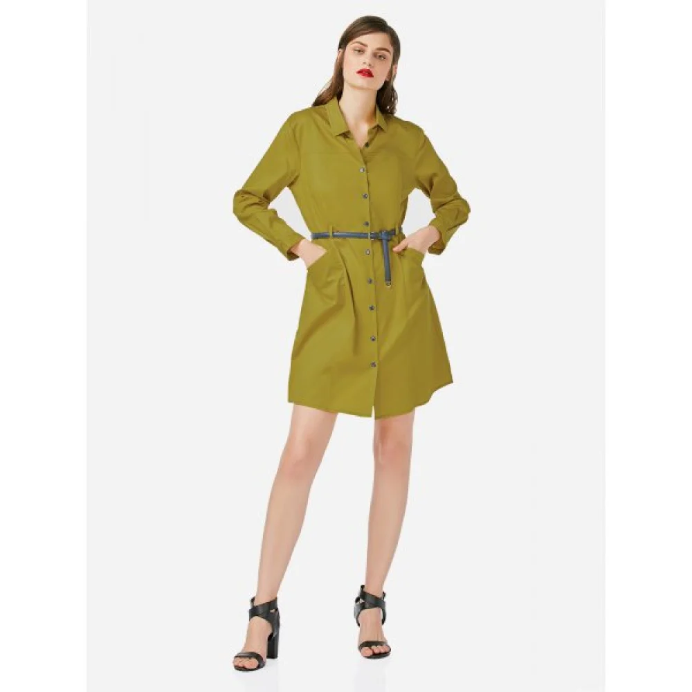 ZAN.TYLE Collar hirt Dress - Mustard Fansmadedirect