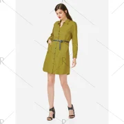 ZAN.TYLE Collar hirt Dress - Mustard Fansmadedirect