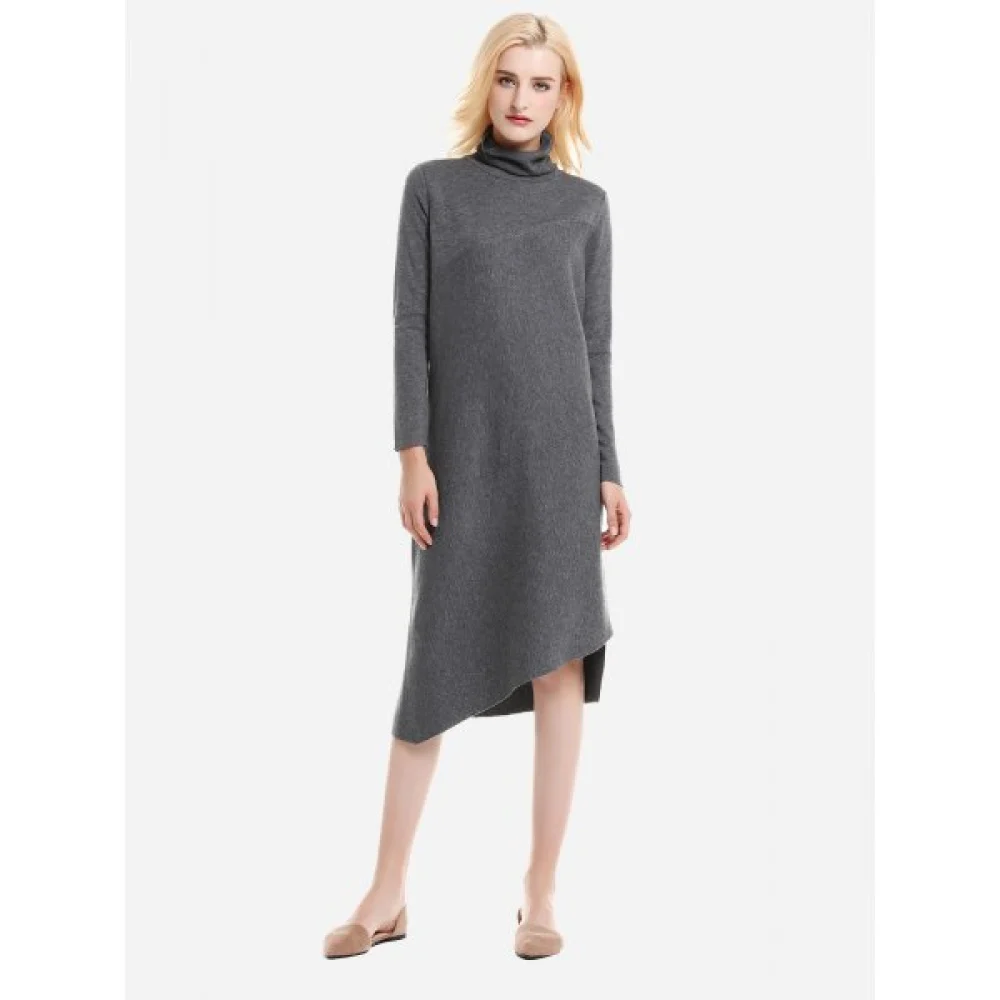 ZAN.TYLE Turtleneck Collar Dress - Charcoal Gray ize Fansmadedirect