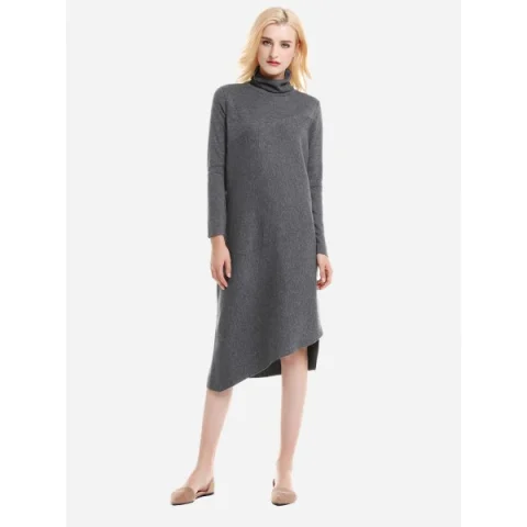 ZAN.TYLE Turtleneck Collar Dress - Charcoal Gray ize Fansmadedirect