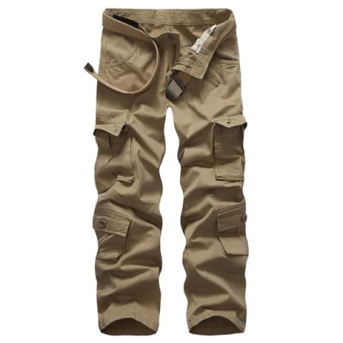 Zip Up Multi Pockets Solid Cargo Pants - Light Khaki Fansmadedirect