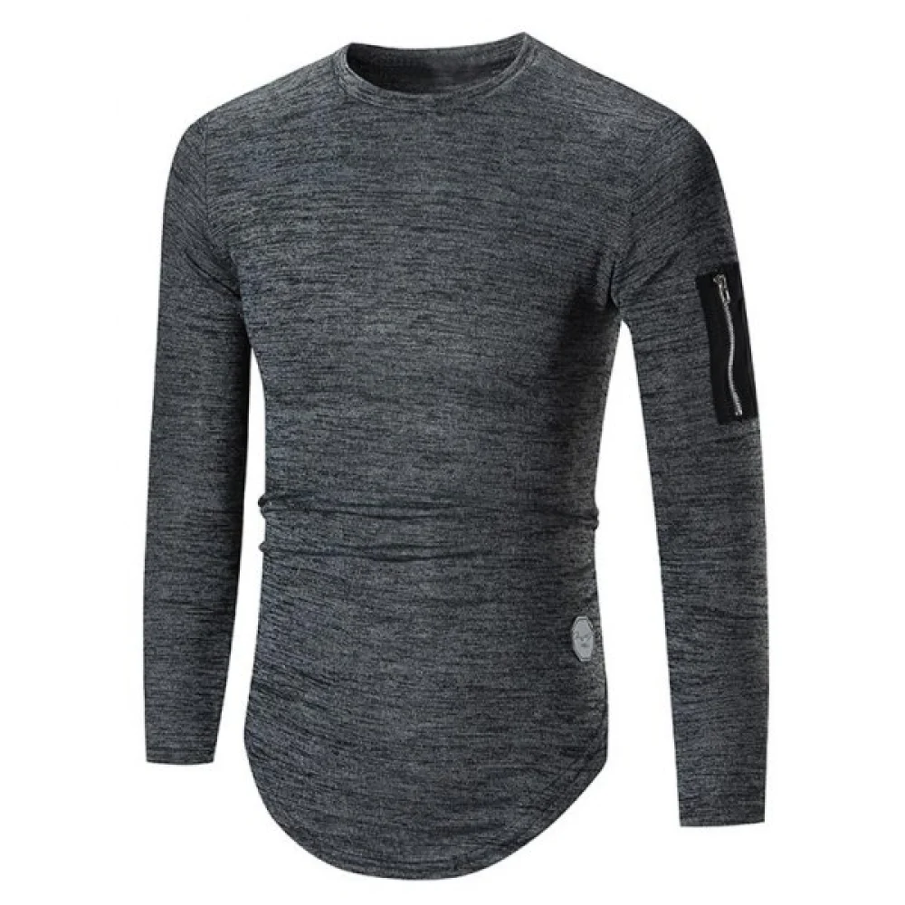 Zipper Arc Hem Long Sleeve T-shirt - Dark Gray Fansmadedirect