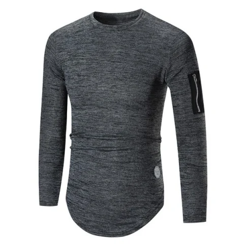 Zipper Arc Hem Long Sleeve T-shirt - Dark Gray Fansmadedirect