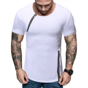 Zipper Decoration Casual Short Sleeves T-shirt - White Fansmadedirect