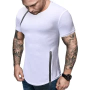 Zipper Decoration Casual Short Sleeves T-shirt - White Fansmadedirect