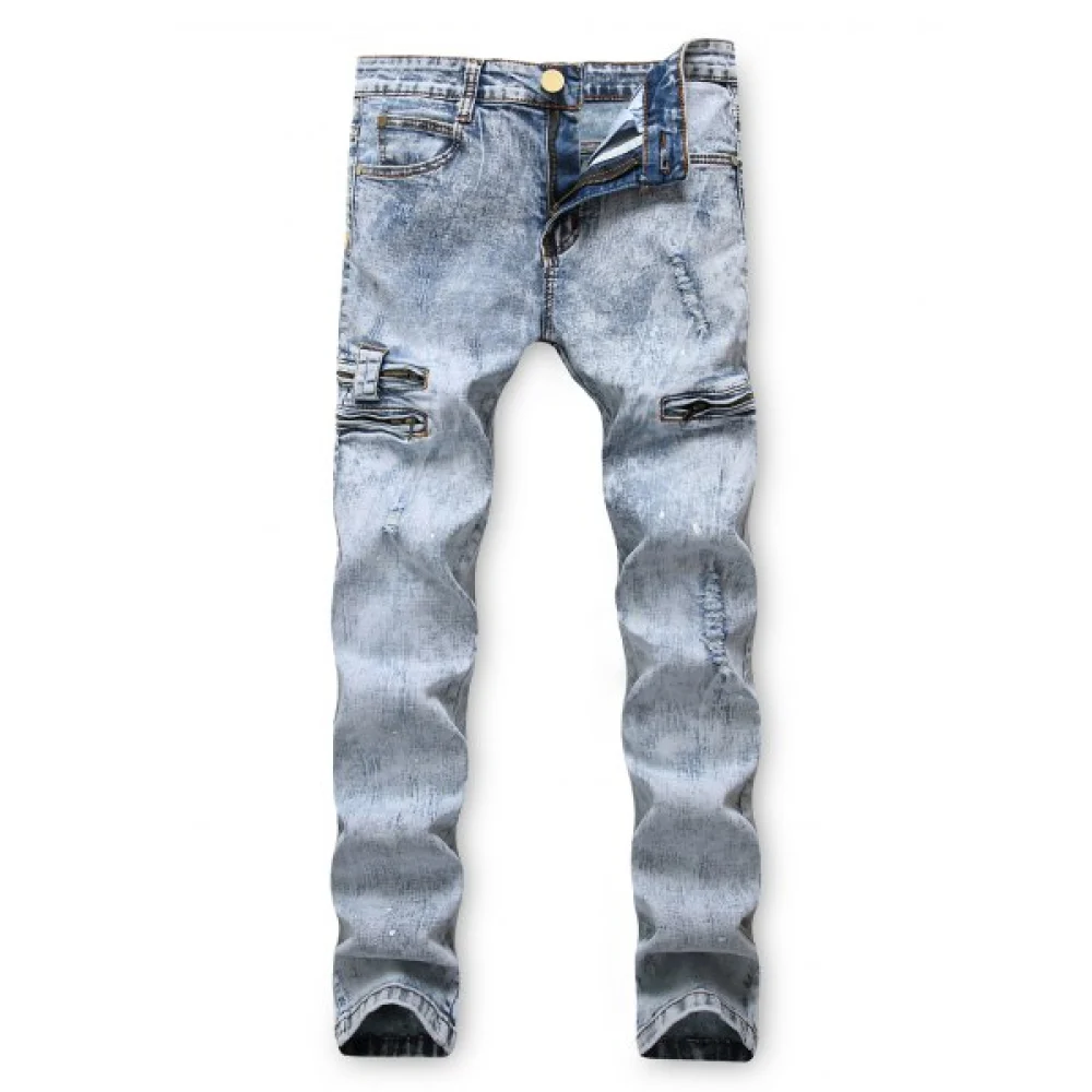 Zipper Decoration Leisure Ripped Jeans - Jeans Blue Fansmadedirect