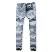 Zipper Decoration Leisure Ripped Jeans - Jeans Blue Fansmadedirect