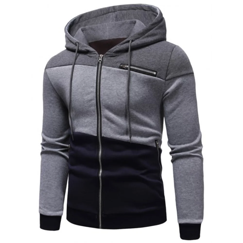 Zipper Drawstring Panel Hoodie - Multi-b Fansmadedirect