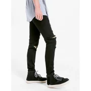 Zipper Embellished Skinny Ripped Jeans - Black Fansmadedirect