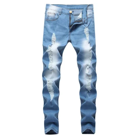 Zipper Fly Decoration Ripped Casual Jeans - Light Blue Fansmadedirect