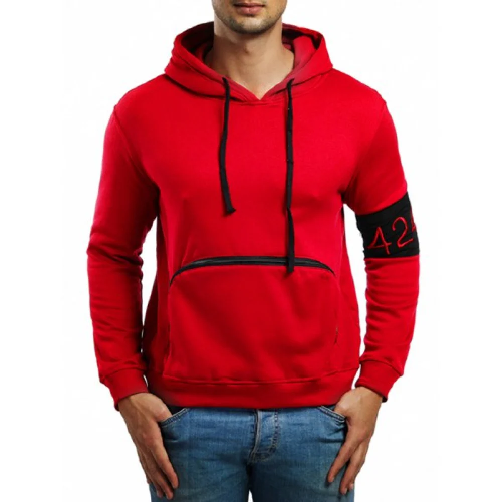 Zipper Pocket Casual Drawstring Hoodie - Red Fansmadedirect