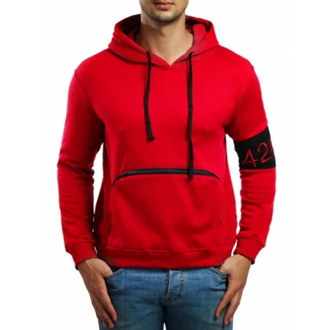 Zipper Pocket Casual Drawstring Hoodie - Red Fansmadedirect